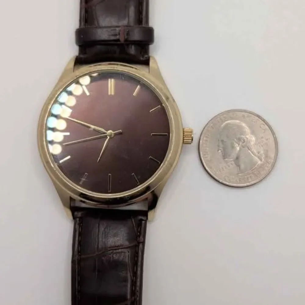 FMD FMDPU023 Watch Gold Tone Brown Dial Croc Leather Strap Japan Movt Working